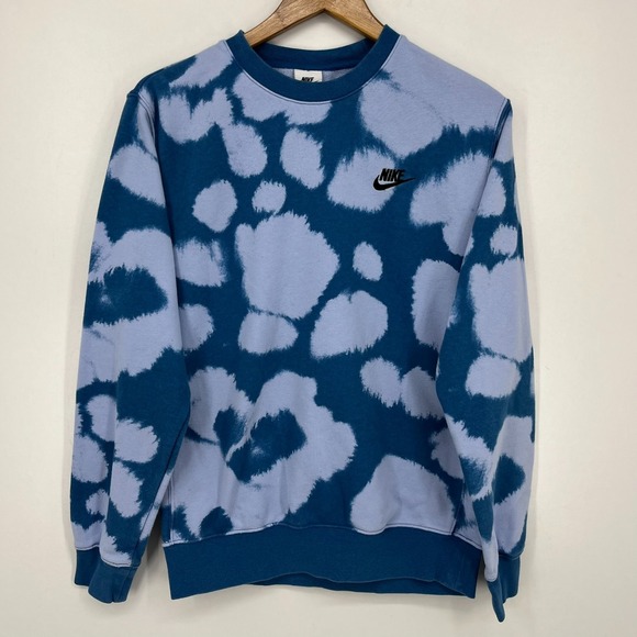 Nike Crew Neck Sweatshirt Men's S Blue Tie-Dye Geometric Print Embroidered Logo - Picture 1 of 9